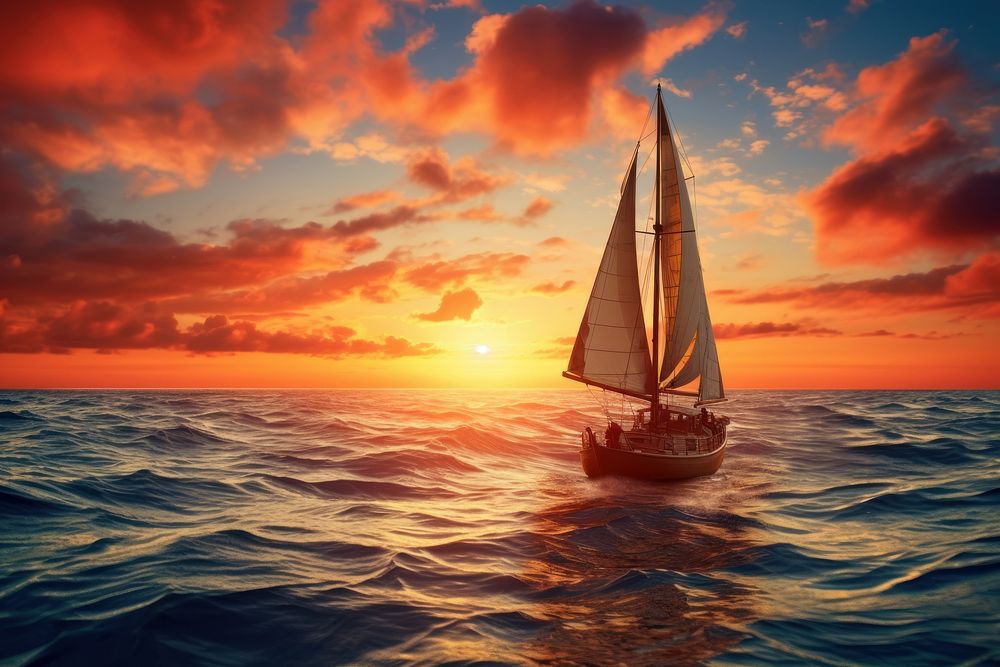 Beautiful sailboat ocean watercraft outdoors. AI generated Image by rawpixel.