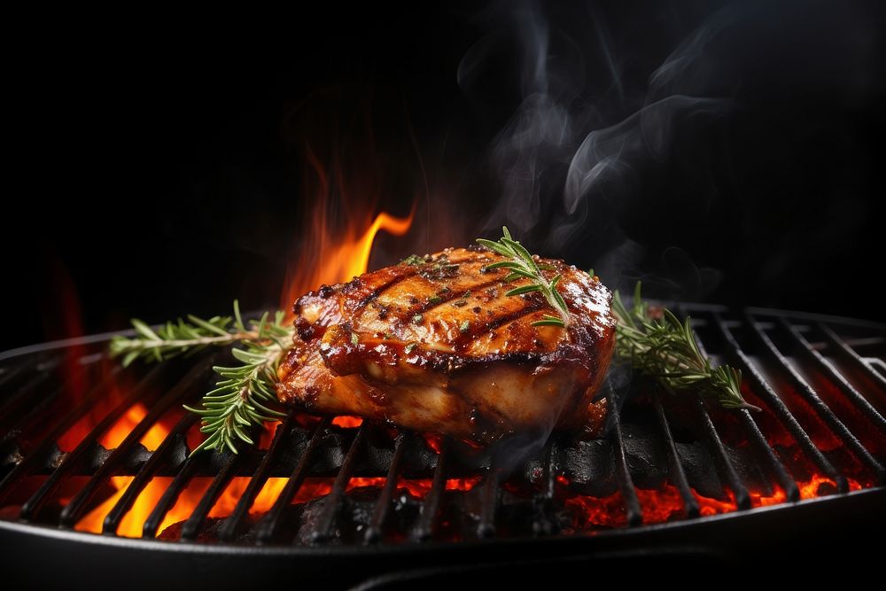 Chicken steak grilling cooking meat. AI generated Image by rawpixel.