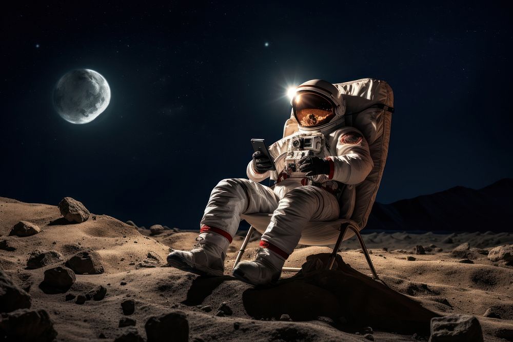 Astronaut sitting night moon astronomy. 