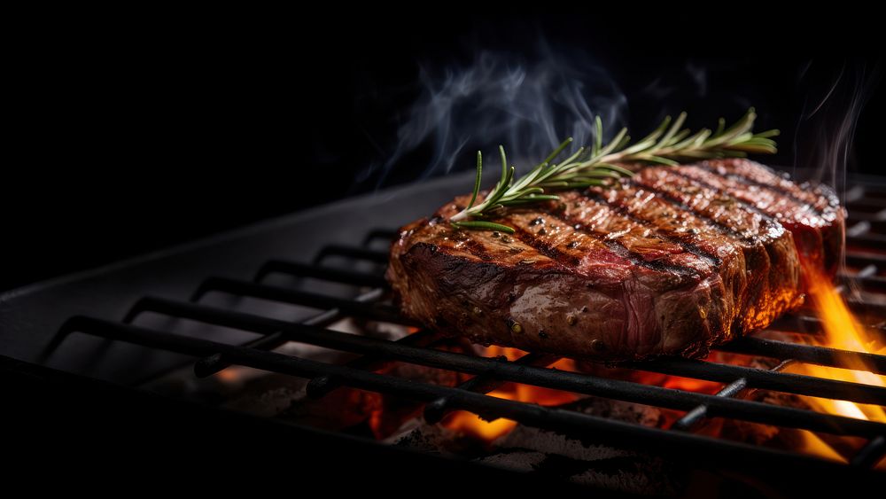 Steak grilling cooking meat. AI generated Image by rawpixel.