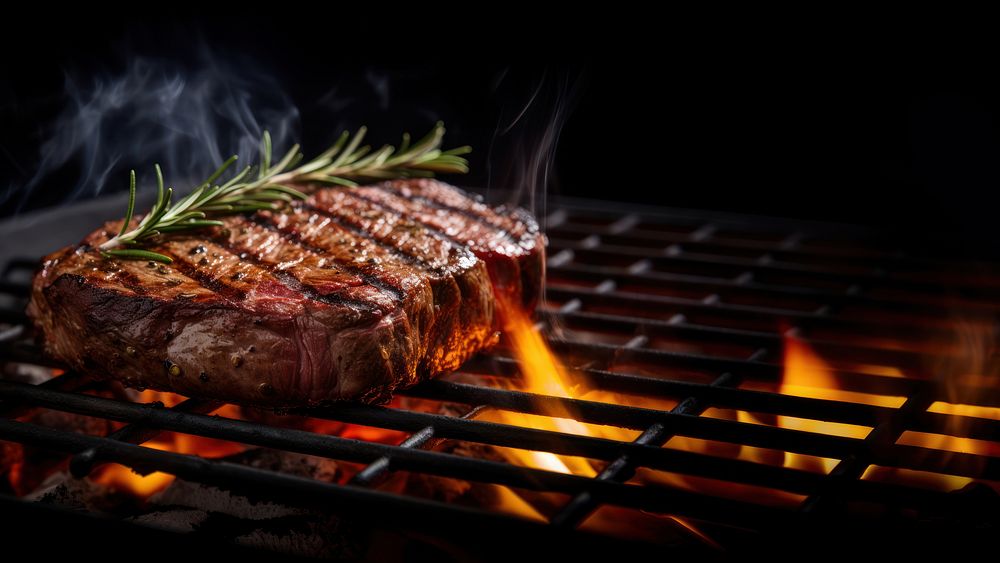 Steak grilling cooking meat. 