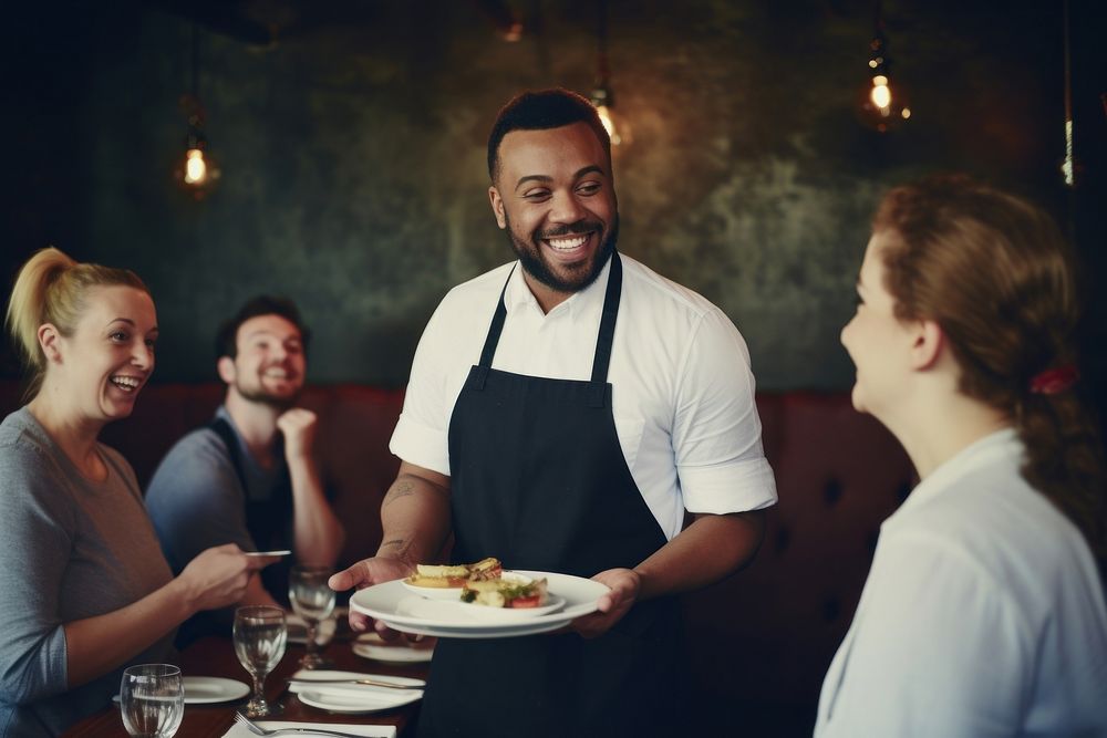 Waiter food cheerful adult. AI generated Image by rawpixel.