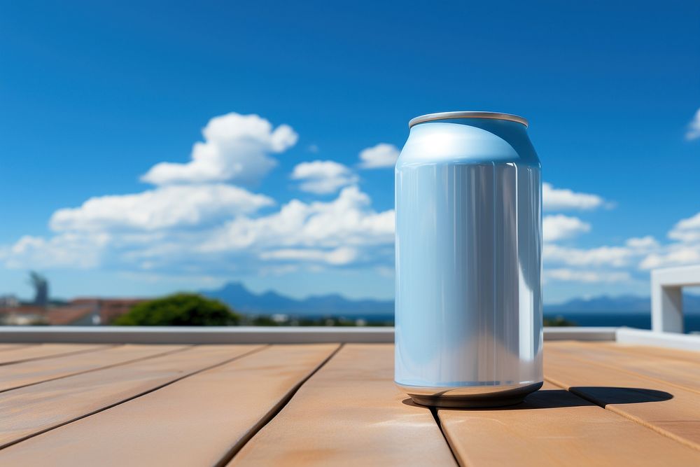 Mockup cool metal beer outdoors blue sky. AI generated Image by rawpixel.