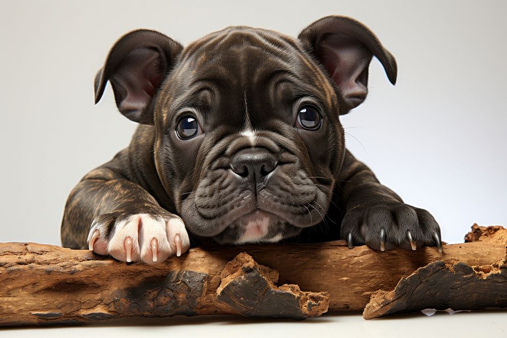 Bulldog eating bone animal mammal puppy. AI generated Image by rawpixel.