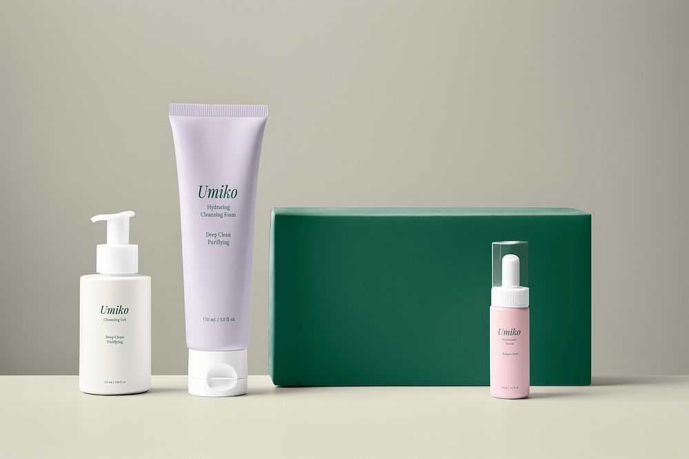 Skincare set mockup, product packaging psd