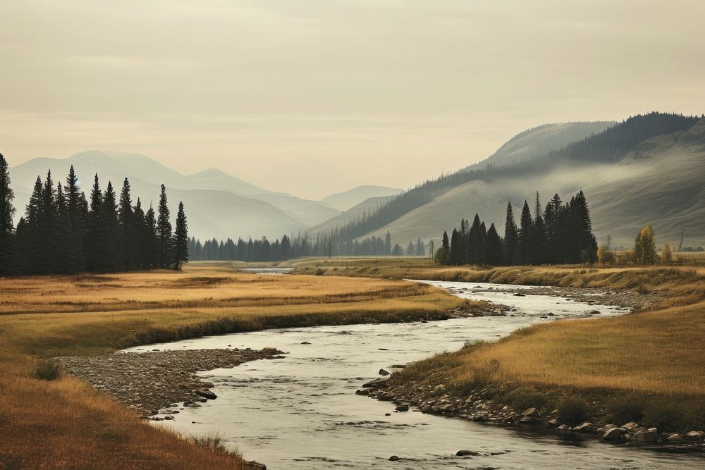 Gallatin River wilderness landscape outdoors. AI generated Image by rawpixel.