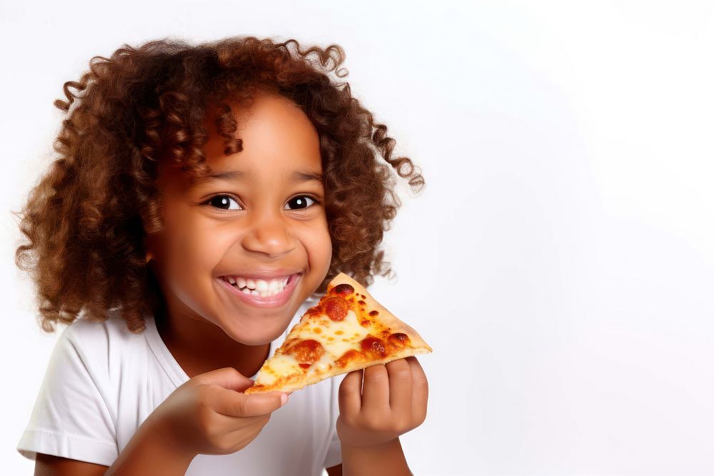 Little girl eating pizza. AI generated Image by rawpixel.