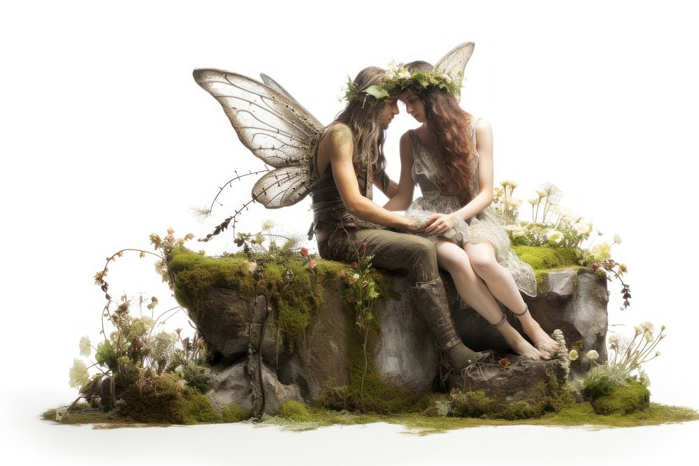 Elf couples sculpture sitting flower. AI generated Image by rawpixel.
