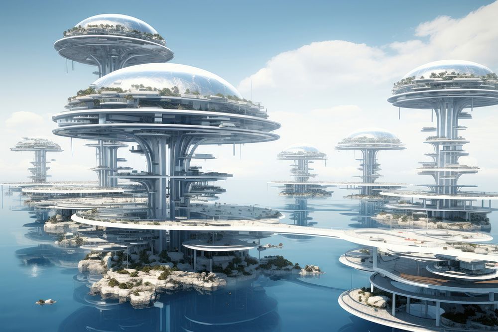 Future Floating cities outdoors vehicle city. AI generated Image by rawpixel.