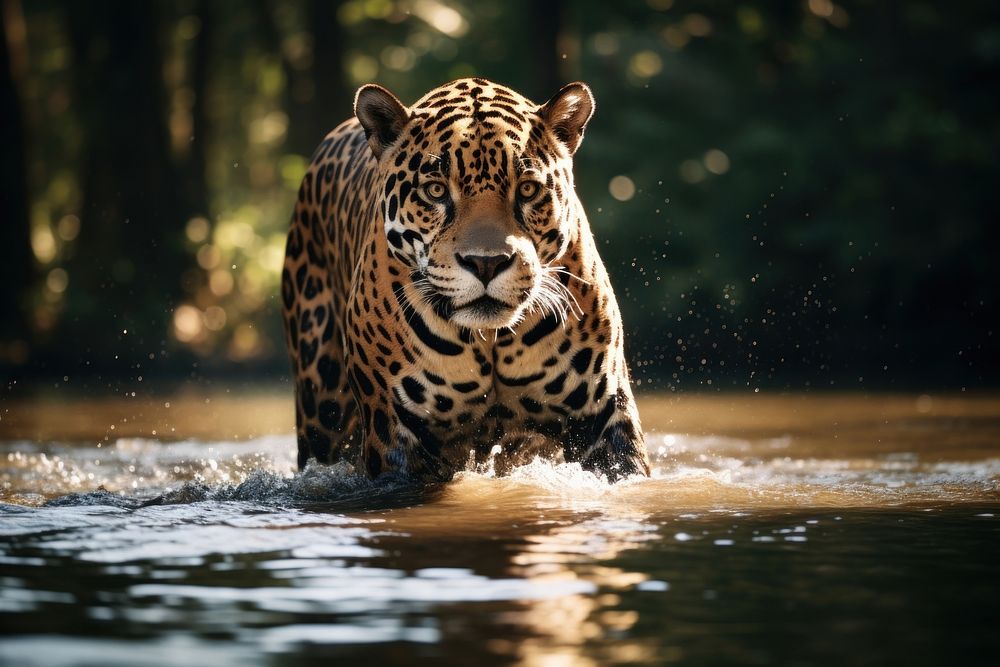 Jaguar standing wildlife leopard animal. AI generated Image by rawpixel.