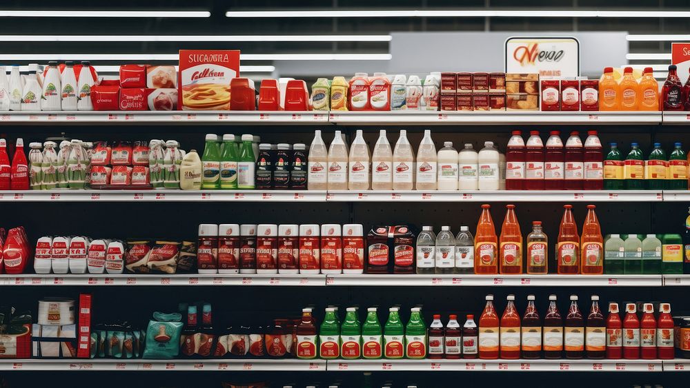 Supermarket shelf food refrigerator. 