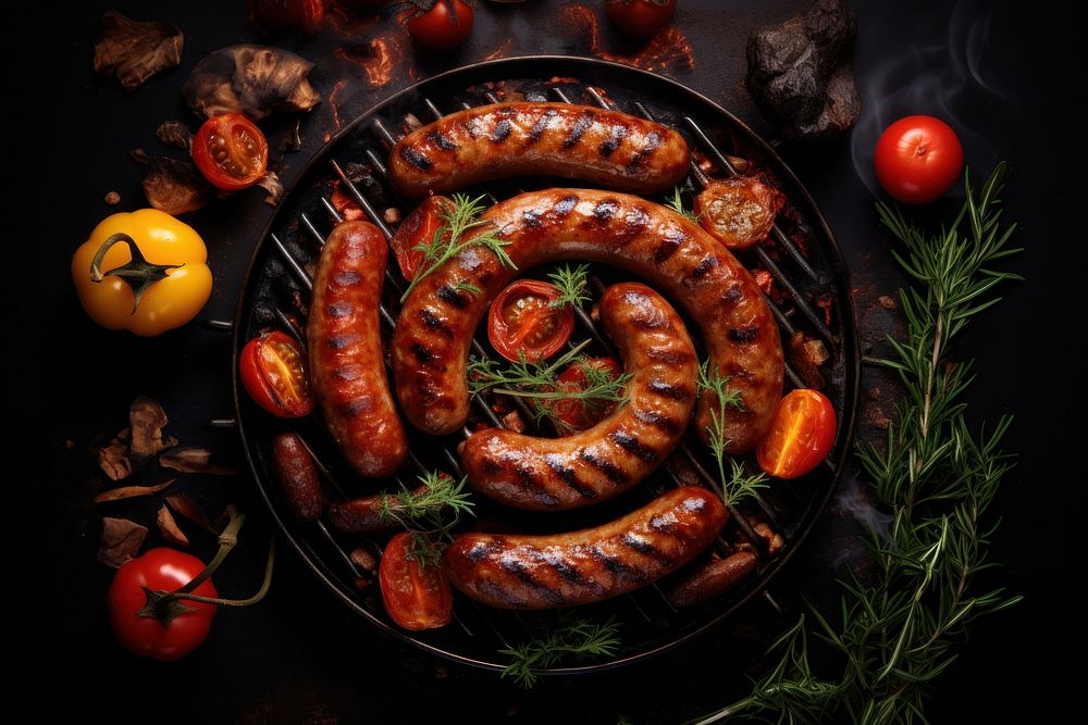 Sausages grilling meat food. AI generated Image by rawpixel.