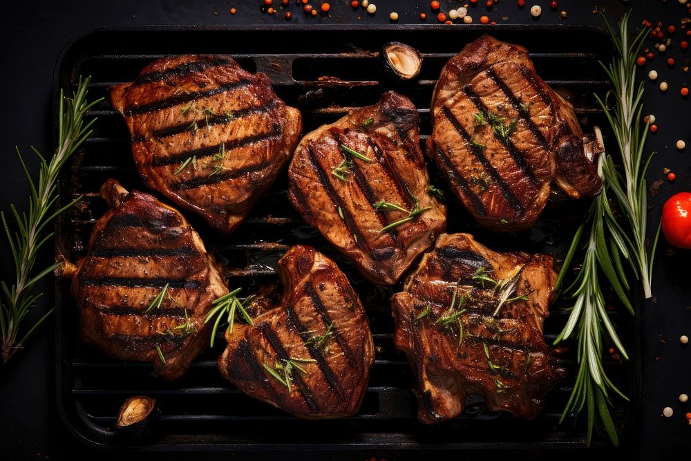 Steaks grilling cooking meat. AI generated Image by rawpixel.