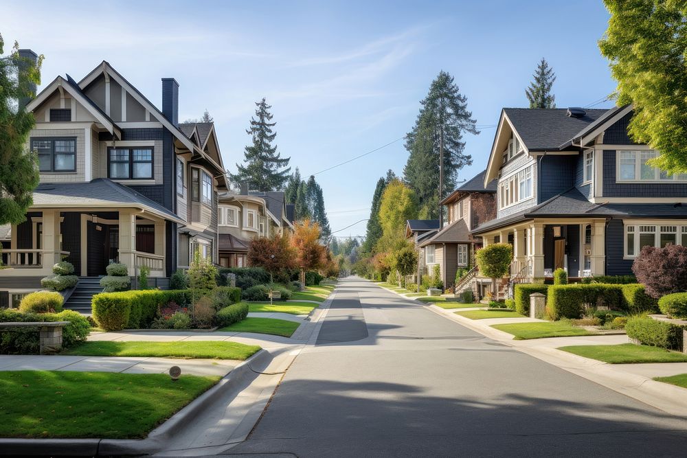 Residential neighborhood street suburb city neighbourhood. 