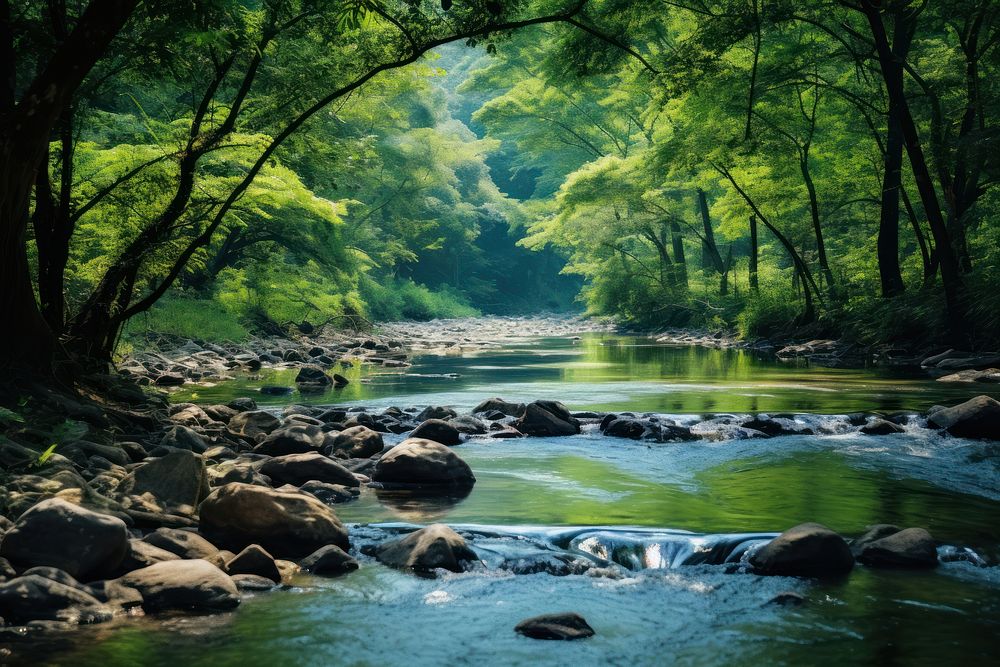 River wilderness vegetation landscape. AI generated Image by rawpixel.