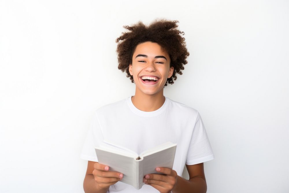 Teen mixed race woman teeth smile laughing reading. AI generated Image by rawpixel.