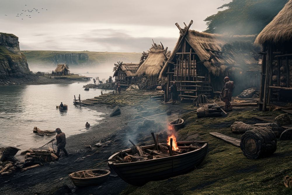 Viking village architecture outdoors vehicle. AI generated Image by rawpixel.