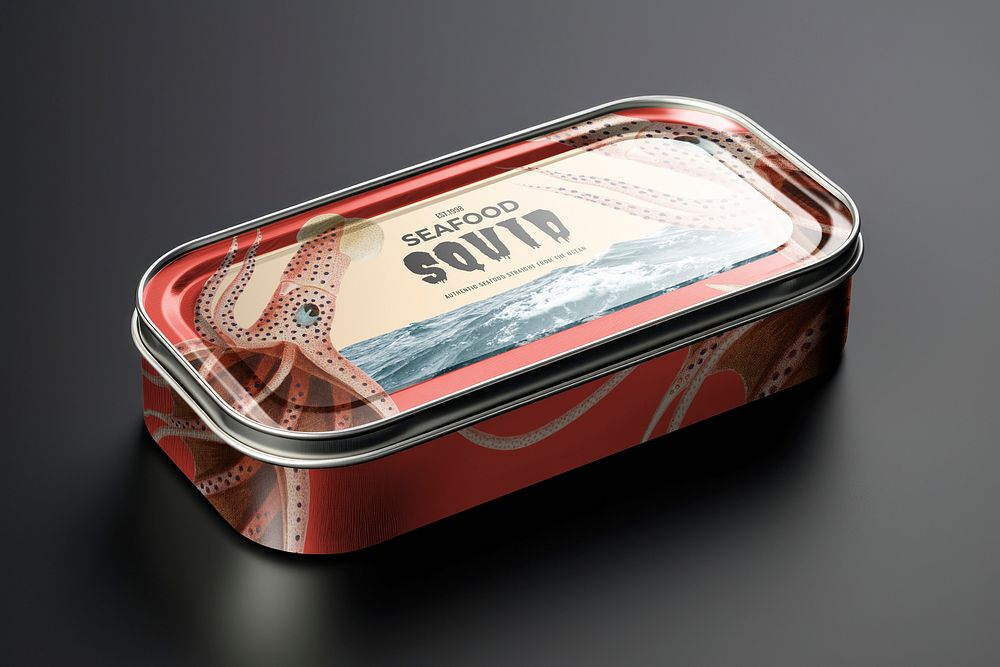 Flat tin mockup, container psd