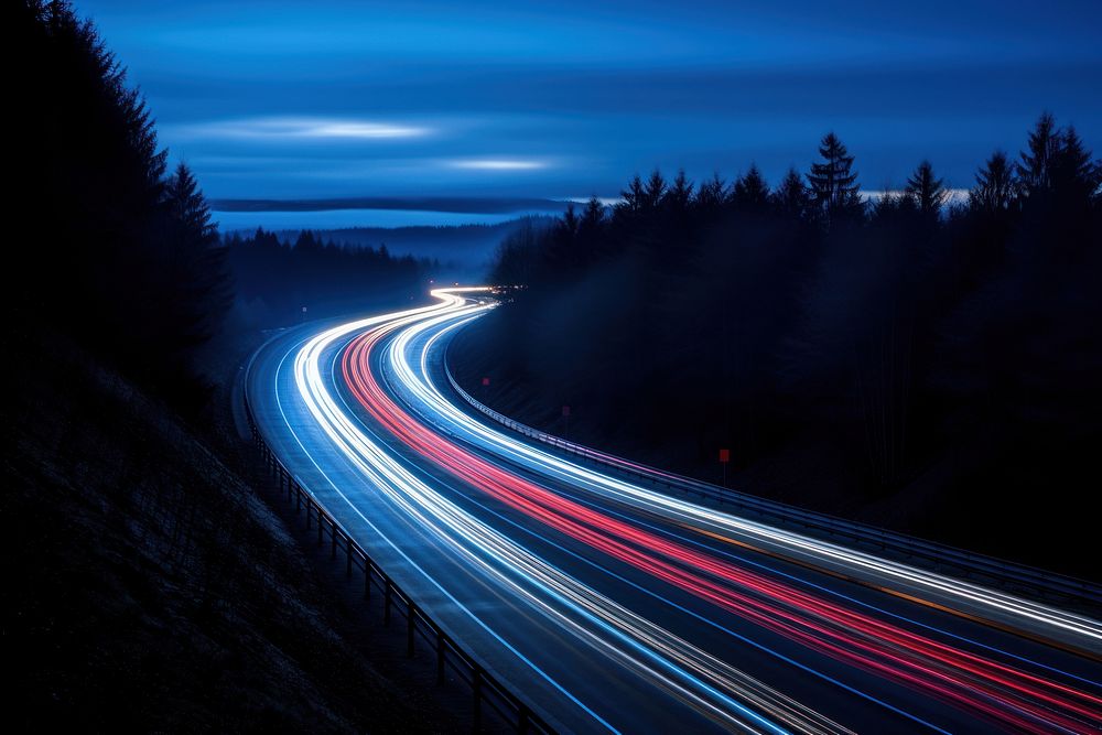 Highway traffic neon lights. AI generated Image by rawpixel.