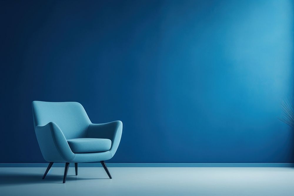 Blue minimalist room chair furniture armchair. AI generated Image by rawpixel.