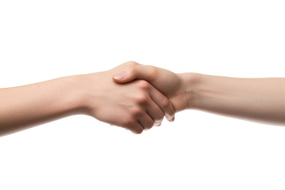 Hand handshake white background holding hands. AI generated Image by rawpixel.