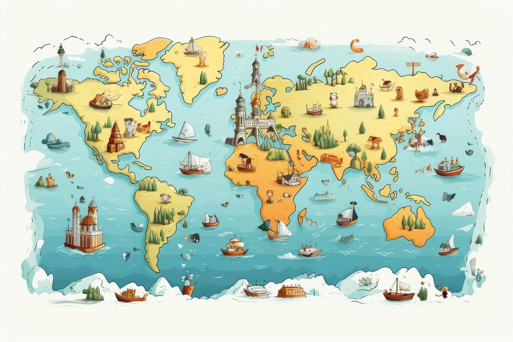 Map outdoors cartoon world. AI generated Image by rawpixel.