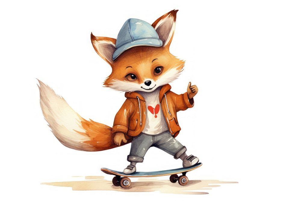 Fox cute animal skateboard fox representation. AI generated Image by rawpixel.