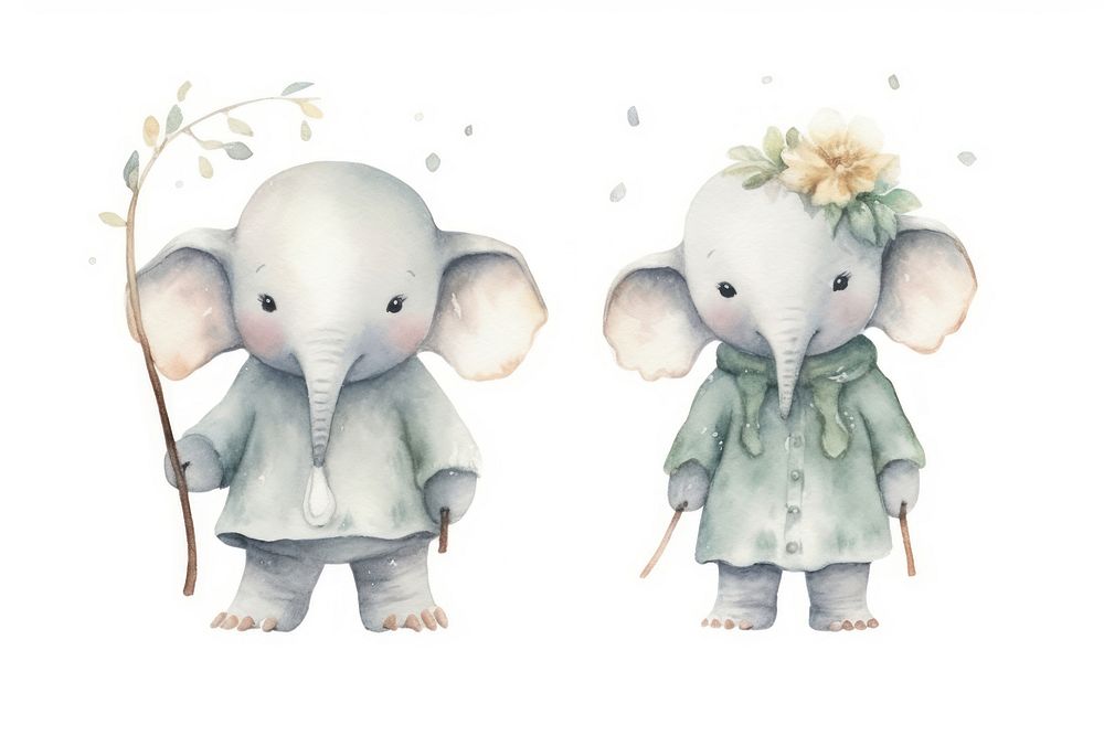 2 Elephants cute character animal elephant mammal. AI generated Image by rawpixel.