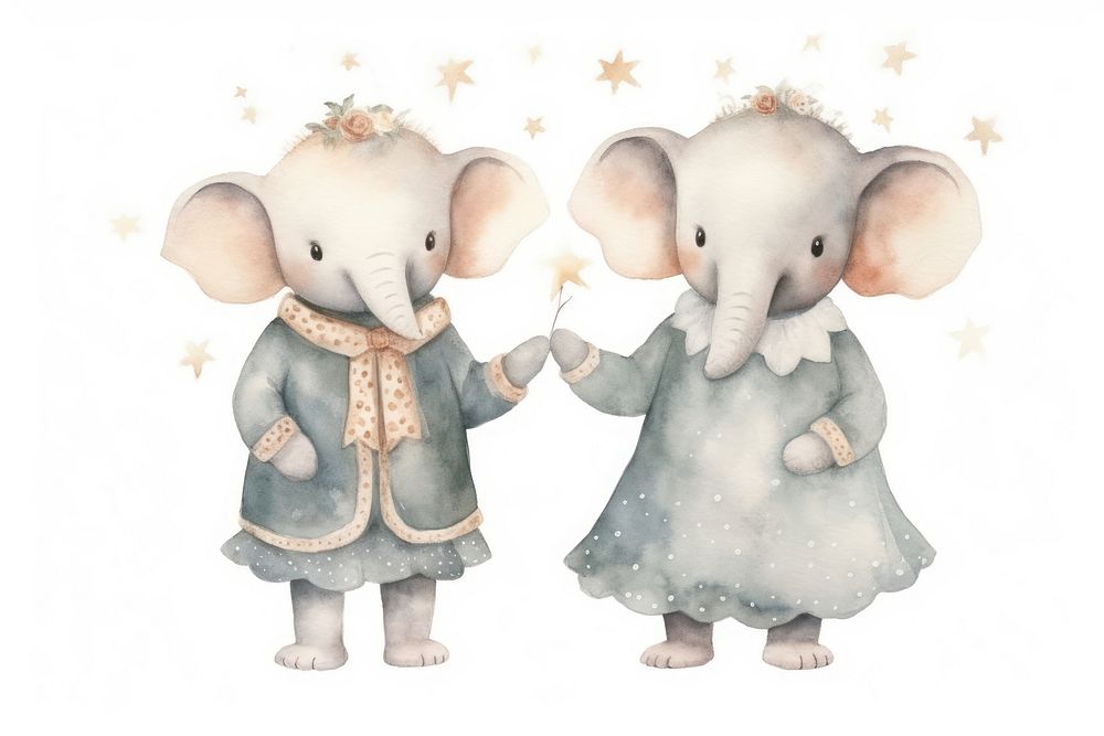 2 Elephants cute character rat white background togetherness. AI generated Image by rawpixel.