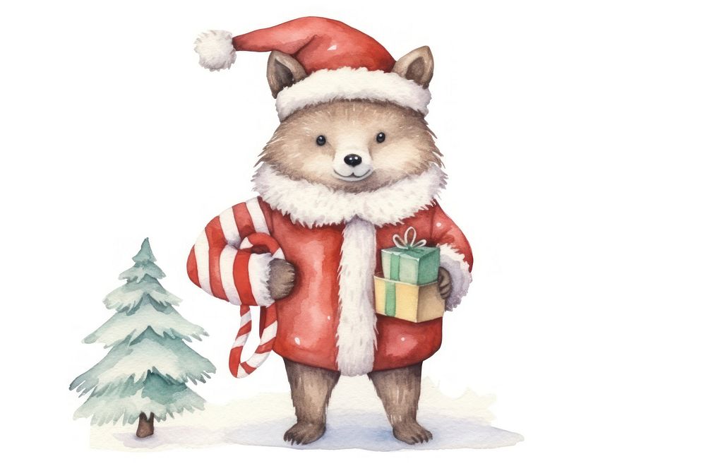 Wolf cute character christmas white background celebration. AI generated Image by rawpixel.