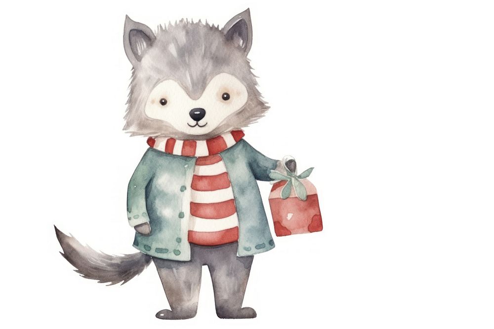 Grey wolf cute character animal winter snow. AI generated Image by rawpixel.