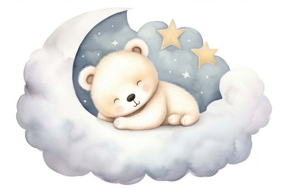 Cute white baby bear sleeping nature mammal. 