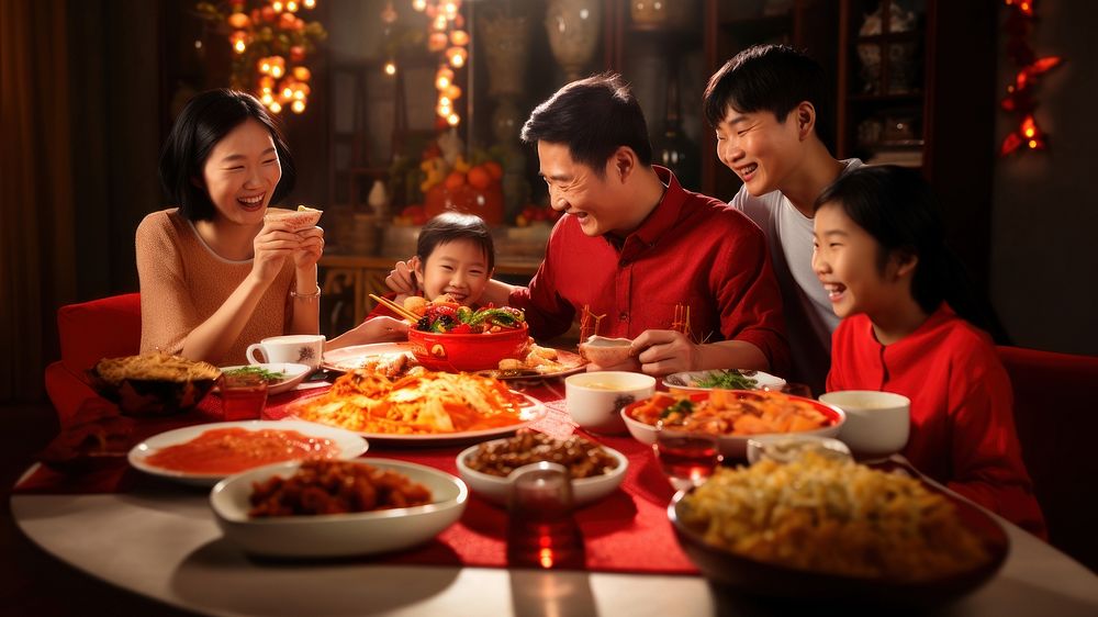 Asian family dinner. AI generated Image by rawpixel.