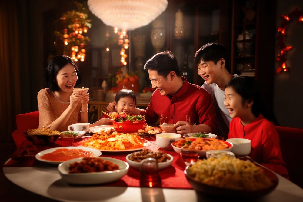 Asian family dinner. AI generated Image by rawpixel.