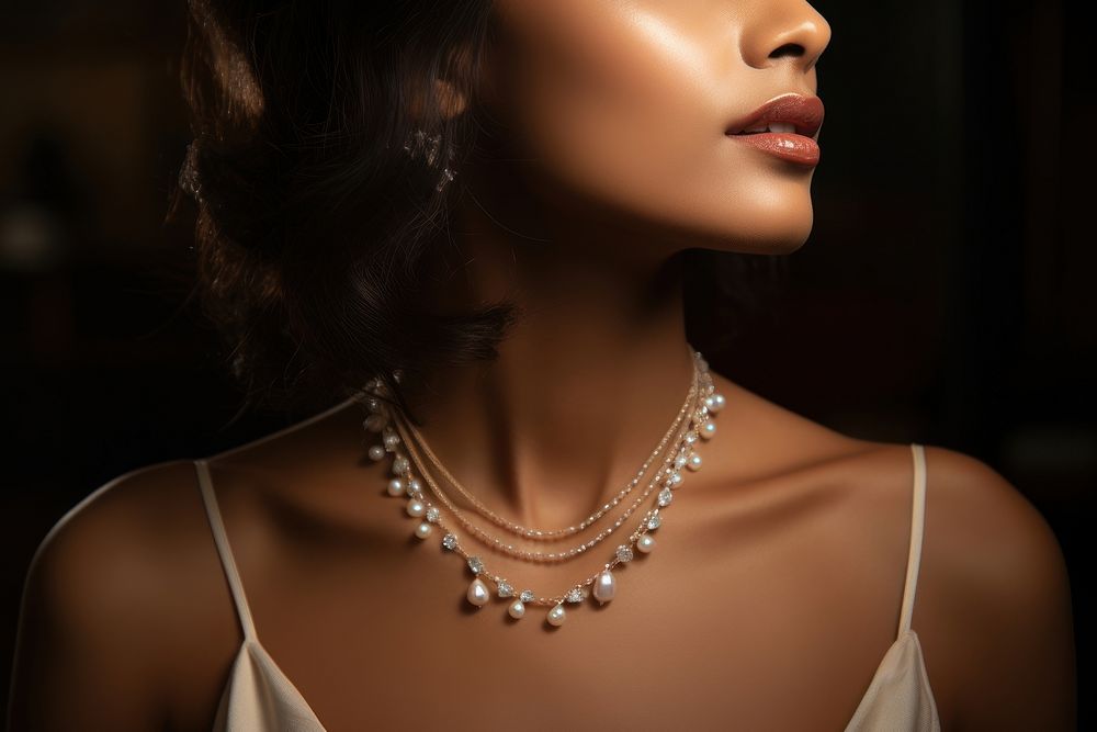 Elegant pearl jewelry necklace accessories midsection. AI generated Image by rawpixel.