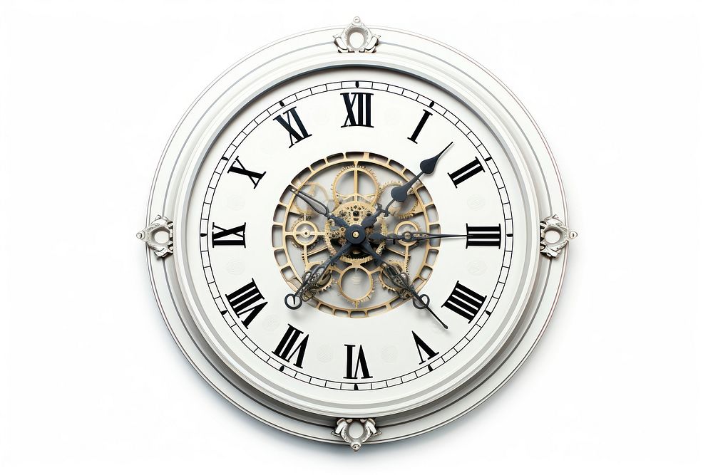 Clock architecture white background clockworks. AI generated Image by rawpixel.