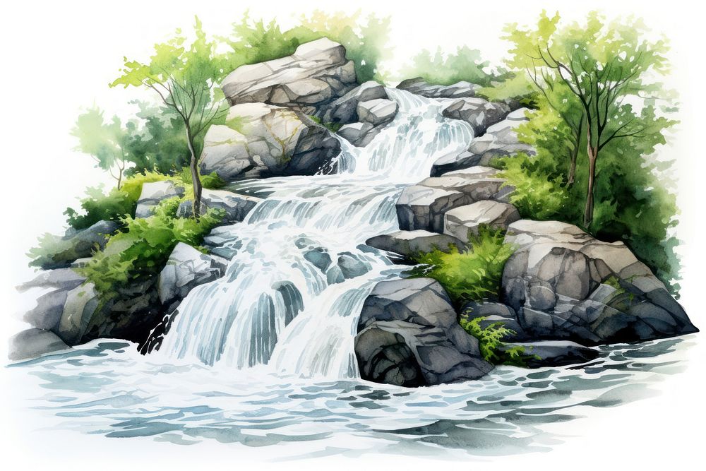 Waterfall outdoors stream nature. AI generated Image by rawpixel.