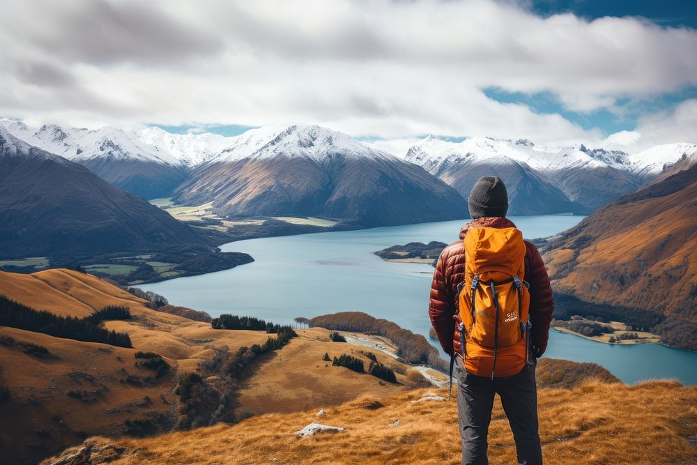 New Zealand mountain backpack hiking. AI generated Image by rawpixel.