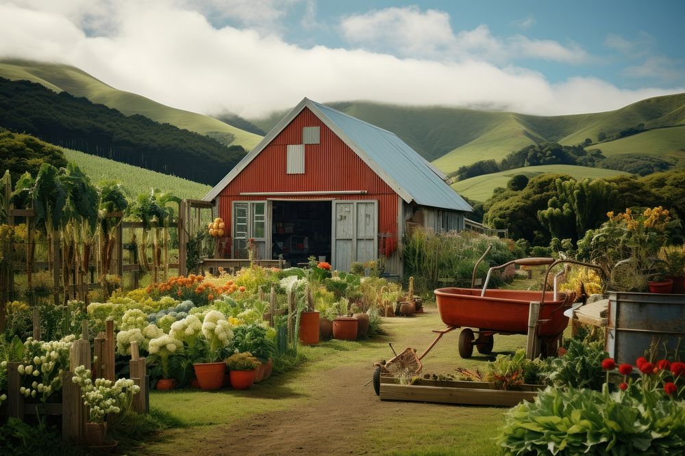 Kiwi farm architecture landscape outdoors. AI generated Image by rawpixel.