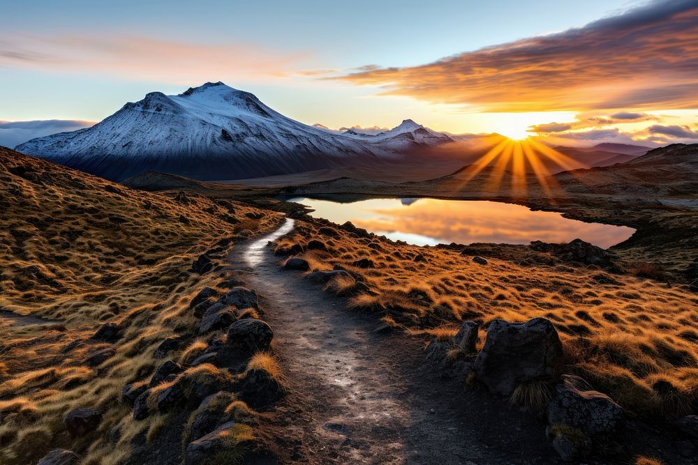 New Zealand landscape outdoors sunrise. 