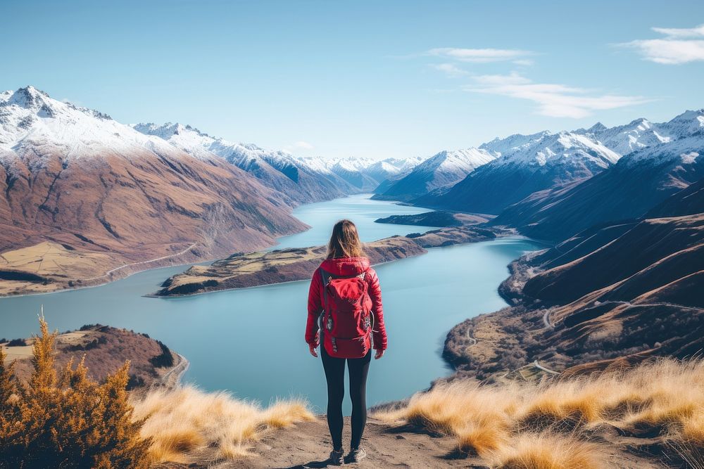 New Zealand backpack lake backpacking. AI generated Image by rawpixel.