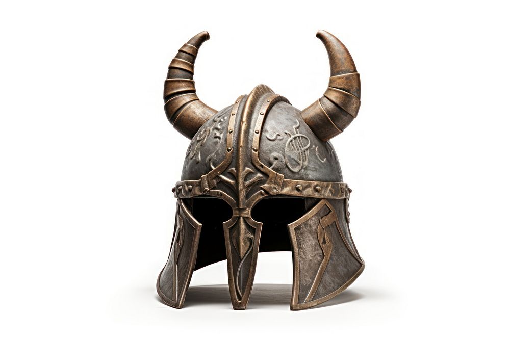 Viking helmet white background sculpture headgear. AI generated Image by rawpixel.