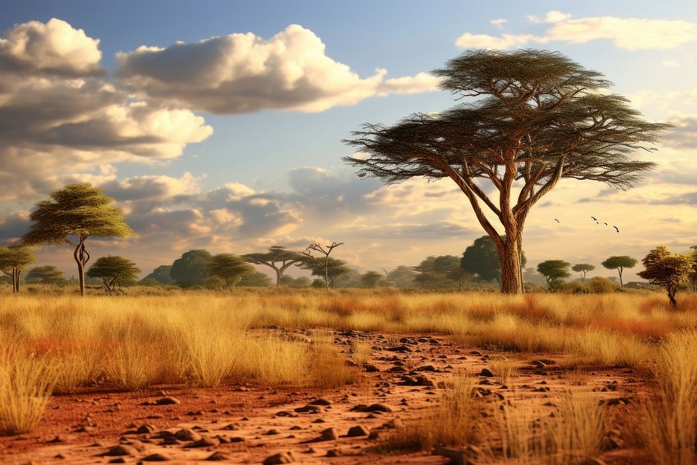 African savannah nature landscape grassland. AI generated Image by rawpixel.