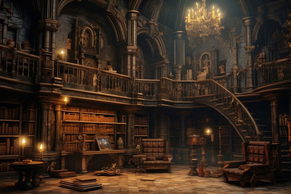 Antique dungeon library architecture publication | Premium Photo - rawpixel