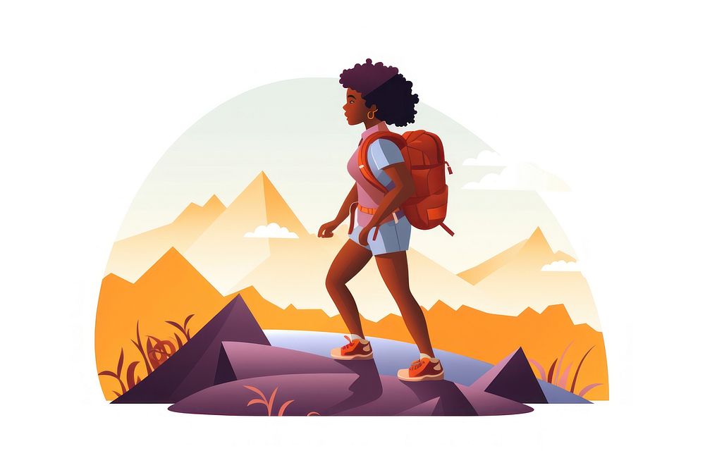African american woman hiking backpack footwear walking. AI generated Image by rawpixel.