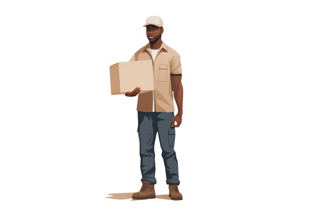 Deliveryman holding cardboard box adult white background delivering. AI generated Image by rawpixel.