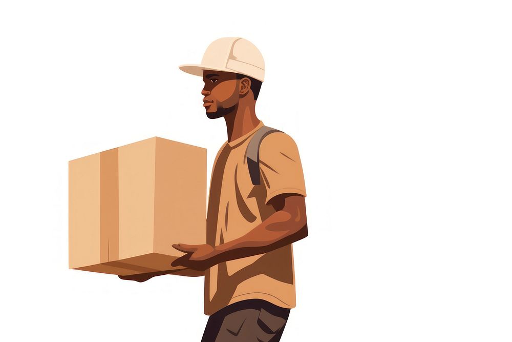 Deliveryman holding cardboard box adult white background delivering. AI generated Image by rawpixel.