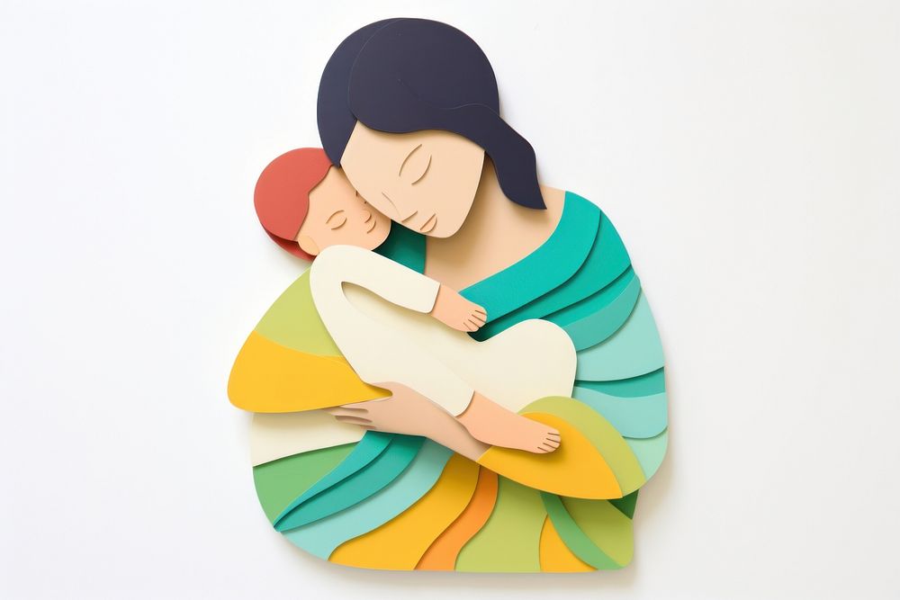 Asian mom hugging baby craft photo art. AI generated Image by rawpixel.