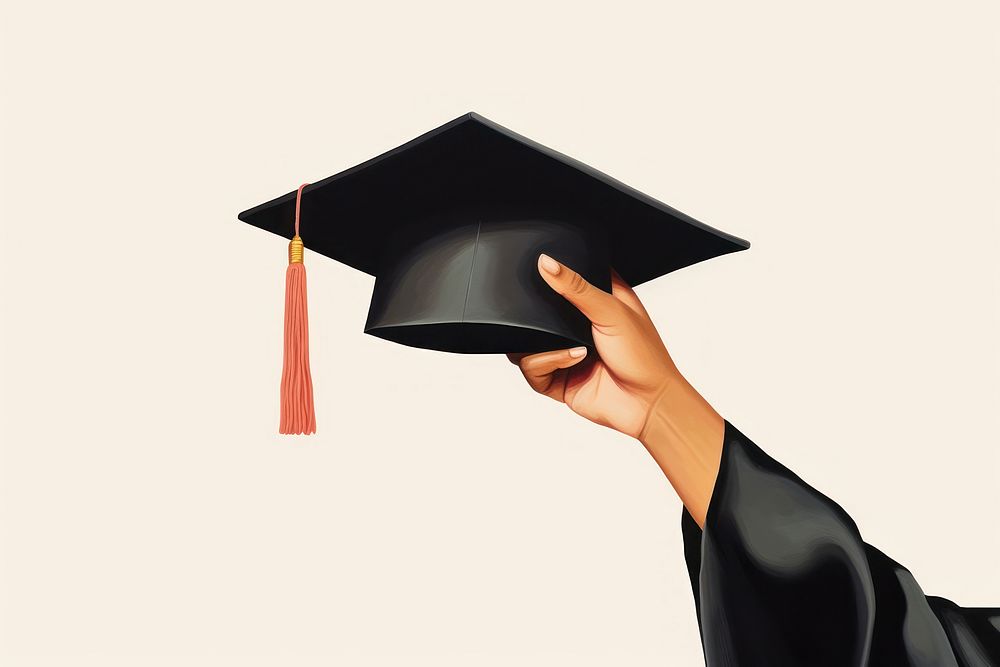 Hand holding graduation hat intelligence achievement certificate. AI generated Image by rawpixel.