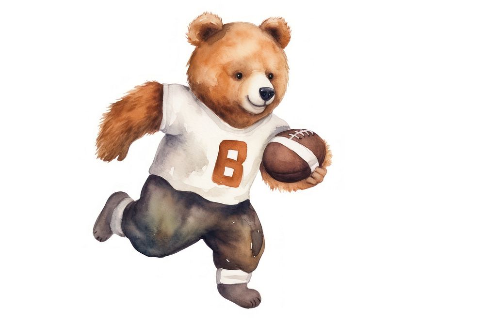 Cute bear plays football sports toy white background. AI generated Image by rawpixel.